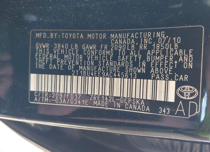 Photo 9 of 2010 Toyota Corolla S (VIN 2T1BU4EE9AC445613)