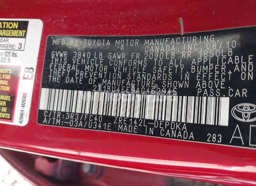 Photo 9 of 2010 Toyota Corolla LE (VIN 2T1BU4EE9AC462945)