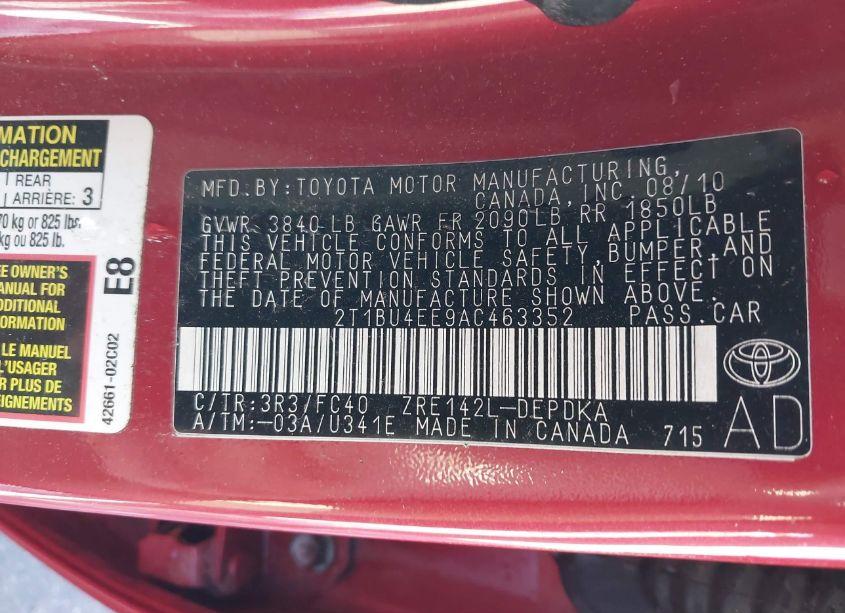 Photo 9 of 2010 Toyota Corolla LE (VIN 2T1BU4EE9AC463352)