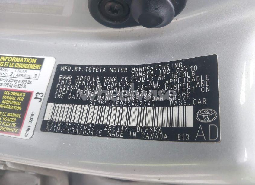 Photo 9 of 2010 Toyota Corolla S (VIN 2T1BU4EE9AC467241)