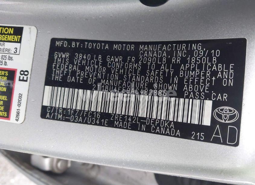 Photo 9 of 2010 Toyota Corolla LE (VIN 2T1BU4EE9AC482886)