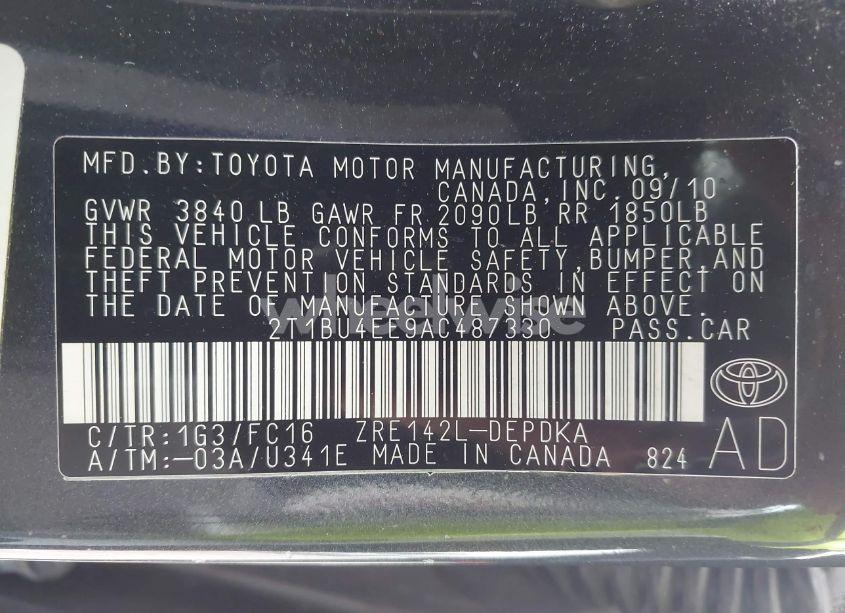 Photo 9 of 2010 Toyota Corolla LE (VIN 2T1BU4EE9AC487330)