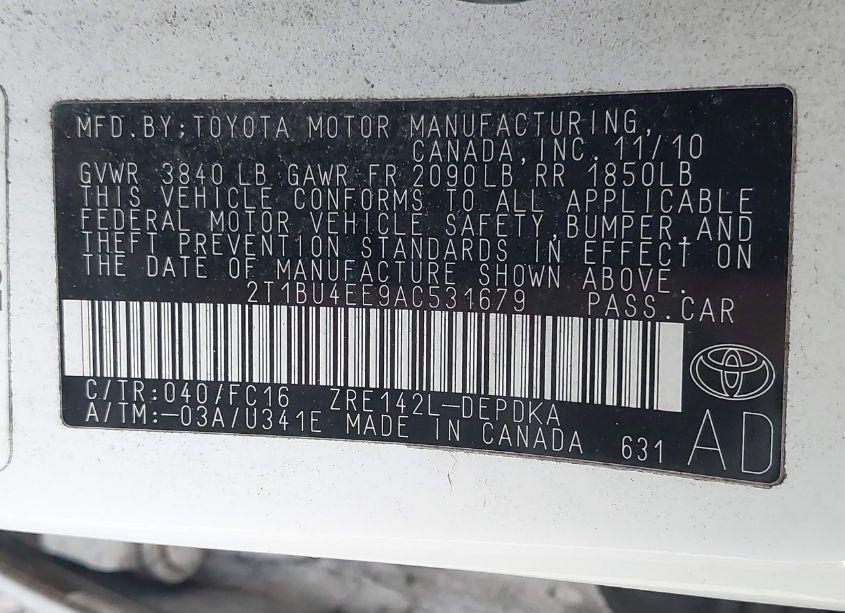 Photo 9 of 2010 Toyota Corolla LE (VIN 2T1BU4EE9AC531679)