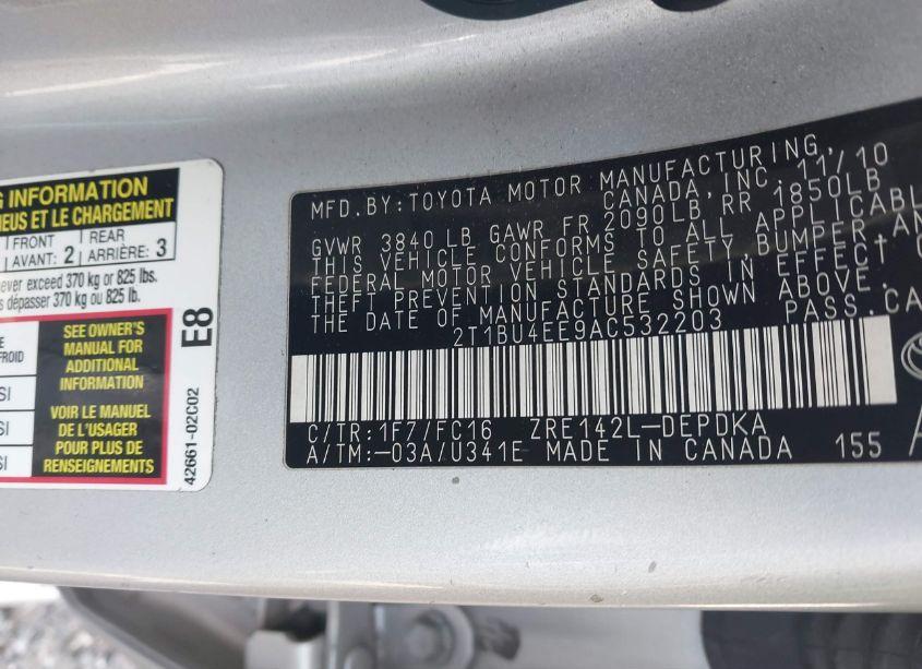 Photo 9 of 2010 Toyota Corolla LE (VIN 2T1BU4EE9AC532203)