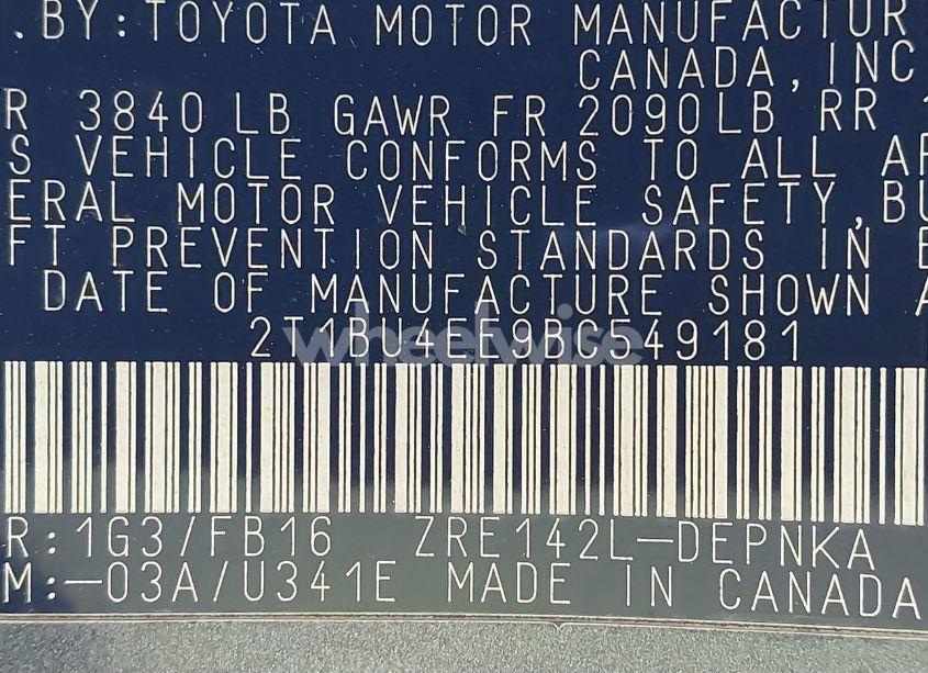 Photo 9 of 2011 Toyota Corolla LE (VIN 2T1BU4EE9BC549181)