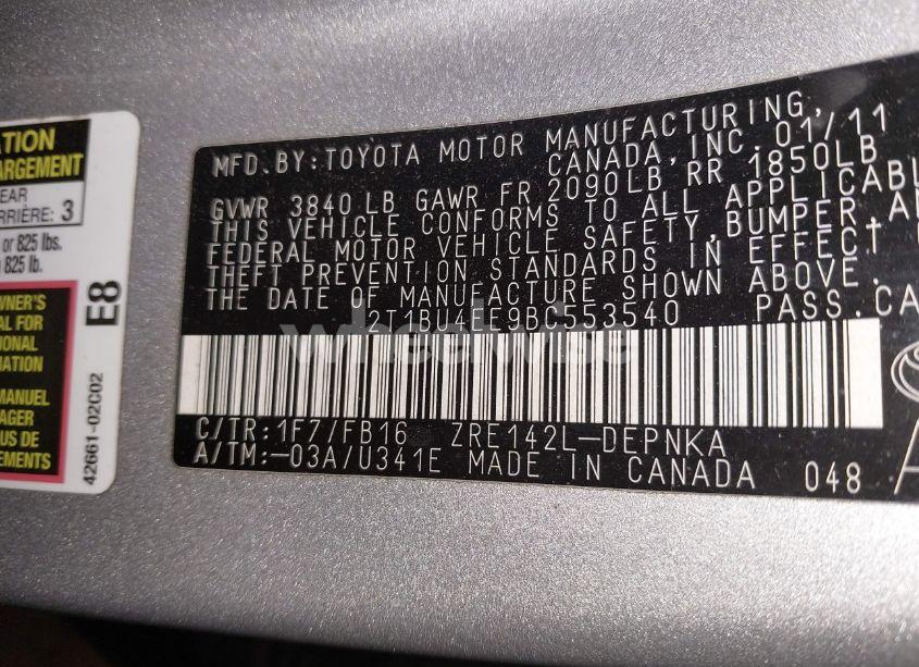 Photo 9 of 2011 Toyota Corolla LE (VIN 2T1BU4EE9BC553540)