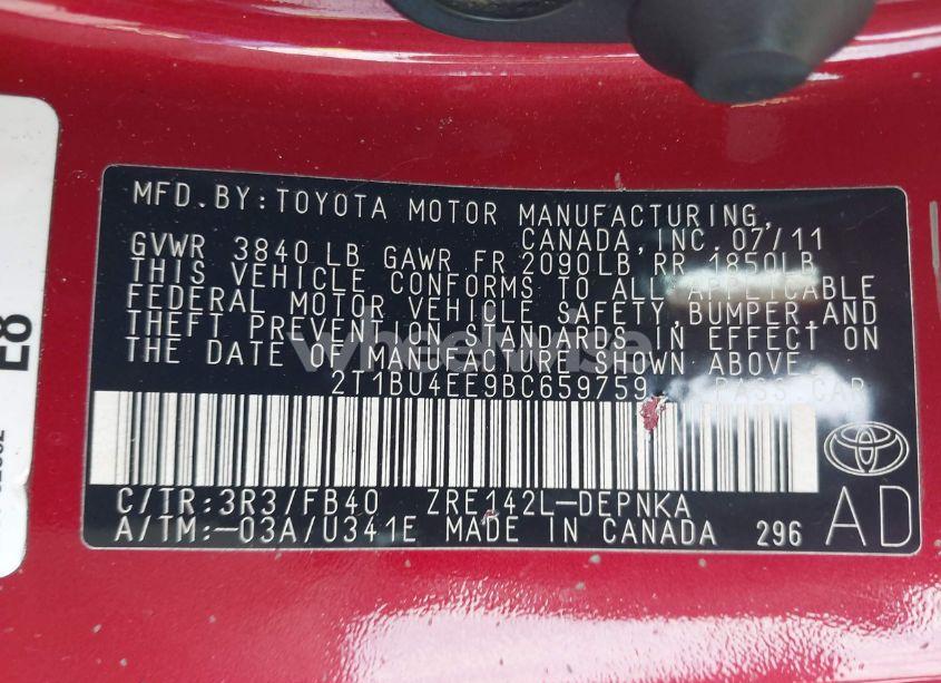 Photo 9 of 2011 Toyota Corolla LE (VIN 2T1BU4EE9BC659759)