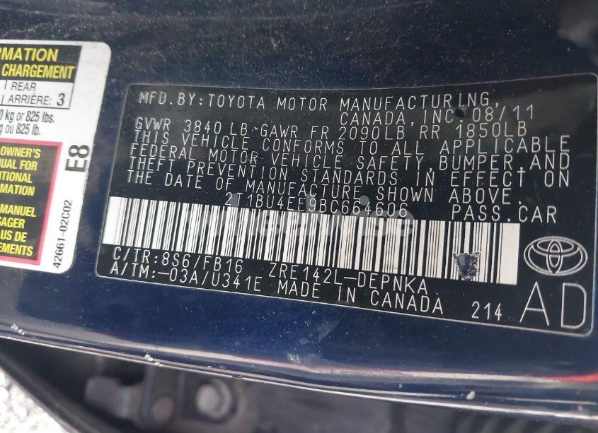 Photo 9 of 2011 Toyota Corolla LE (VIN 2T1BU4EE9BC664606)