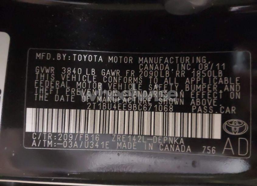 Photo 9 of 2011 Toyota Corolla S/LE (VIN 2T1BU4EE9BC671068)