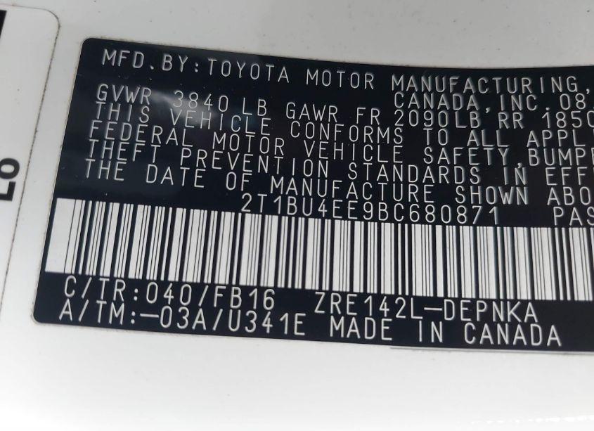 Photo 9 of 2011 Toyota Corolla LE (VIN 2T1BU4EE9BC680871)