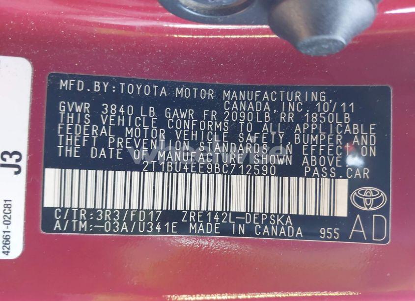 Photo 9 of 2011 Toyota Corolla S (VIN 2T1BU4EE9BC712590)