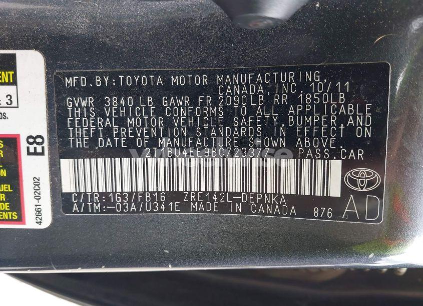 Photo 9 of 2011 Toyota Corolla LE (VIN 2T1BU4EE9BC723377)