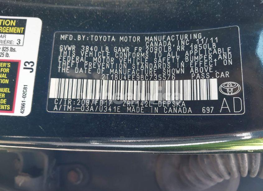 Photo 9 of 2011 Toyota Corolla S (VIN 2T1BU4EE9BC735576)