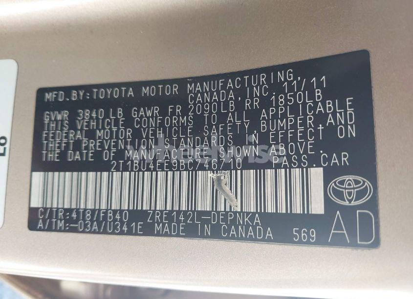 Photo 9 of 2011 Toyota Corolla LE (VIN 2T1BU4EE9BC746710)