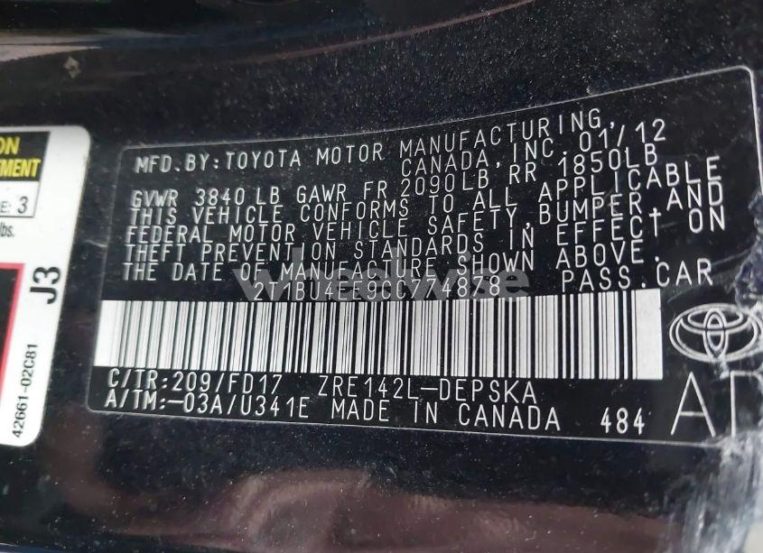 Photo 9 of 2012 Toyota Corolla S (VIN 2T1BU4EE9CC774878)