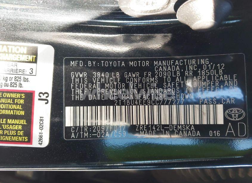 Photo 9 of 2012 Toyota Corolla S (VIN 2T1BU4EE9CC777277)