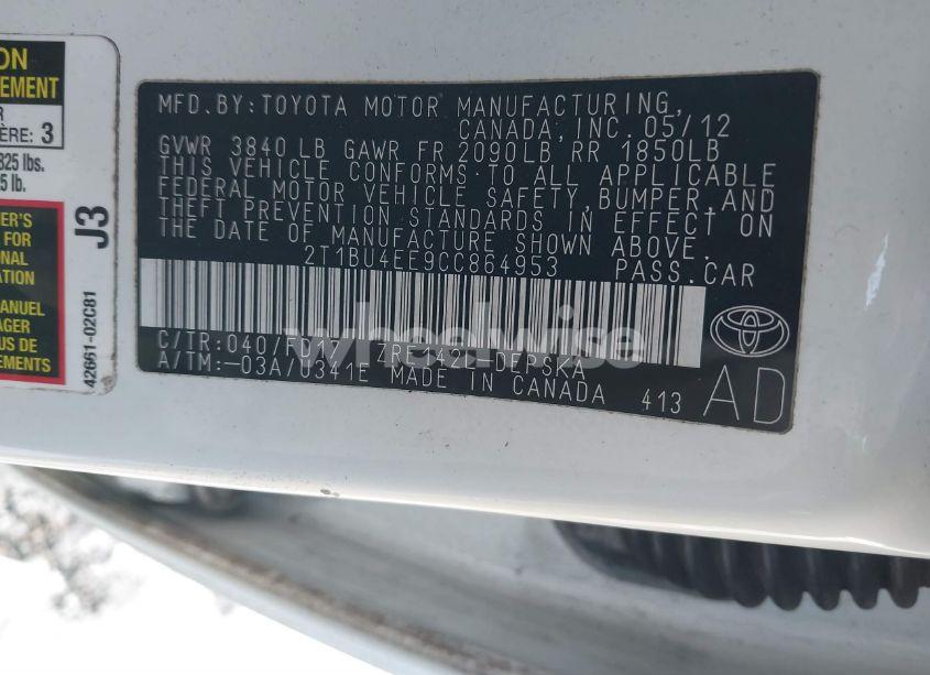 Photo 9 of 2012 Toyota Corolla S (VIN 2T1BU4EE9CC864953)