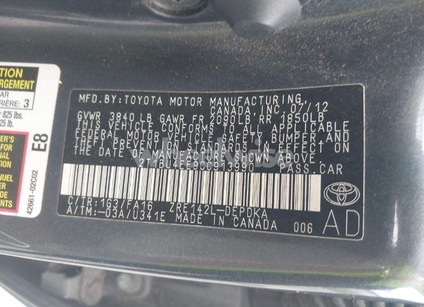Photo 9 of 2012 Toyota Corolla L (VIN 2T1BU4EE9CC913990)