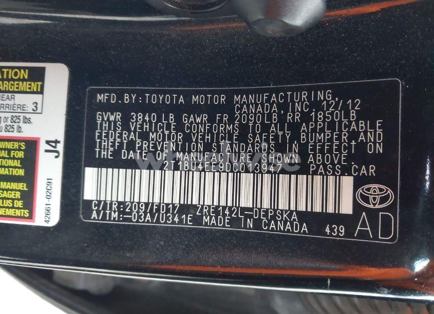Photo 9 of 2013 Toyota Corolla S (VIN 2T1BU4EE9DC013947)