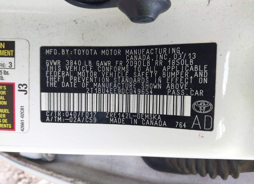 Photo 9 of 2013 Toyota Corolla S (VIN 2T1BU4EE9DC049654)