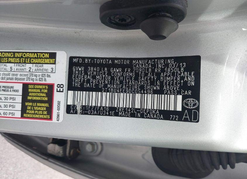 Photo 9 of 2013 Toyota Corolla L (VIN 2T1BU4EE9DC054496)