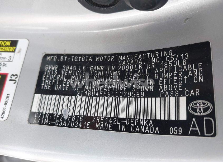 Photo 9 of 2013 Toyota Corolla LE (VIN 2T1BU4EE9DC079589)