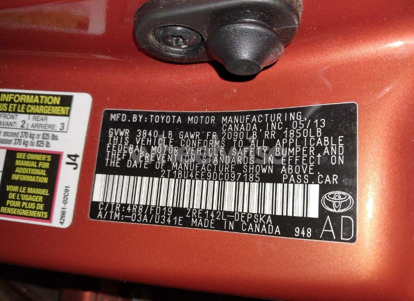 Photo 9 of 2013 Toyota Corolla S SPECIAL EDITION (VIN 2T1BU4EE9DC097185)