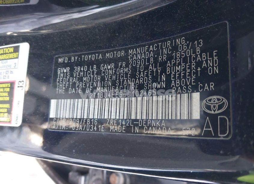 Photo 9 of 2013 Toyota Corolla LE (VIN 2T1BU4EE9DC102465)