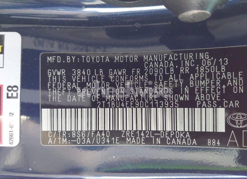 Photo 9 of 2013 Toyota Corolla L (VIN 2T1BU4EE9DC113935)