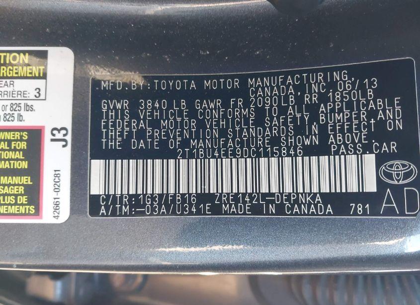 Photo 9 of 2013 Toyota Corolla LE (VIN 2T1BU4EE9DC115846)