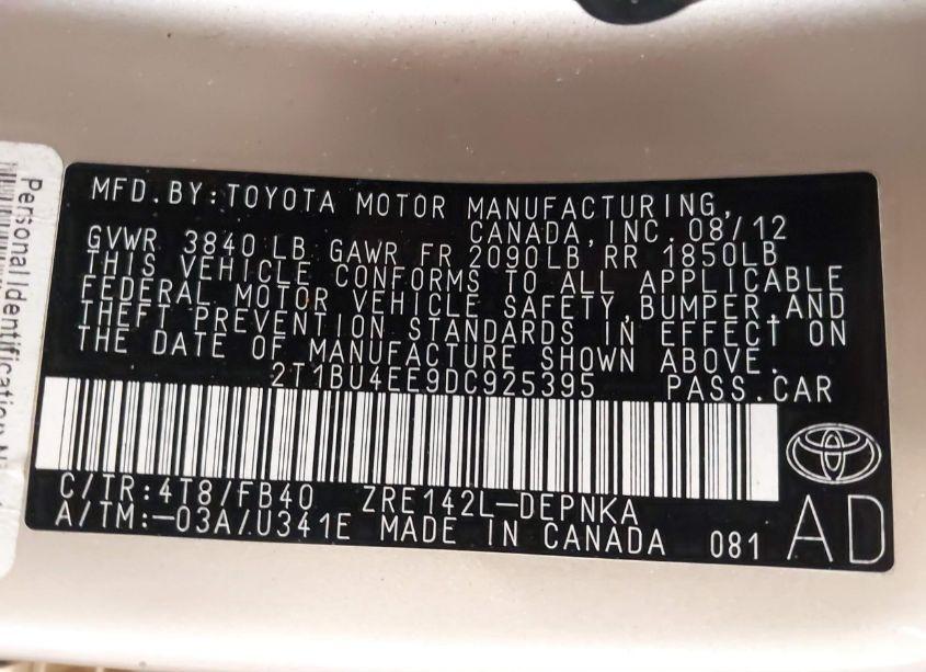 Photo 9 of 2013 Toyota Corolla LE (VIN 2T1BU4EE9DC925395)