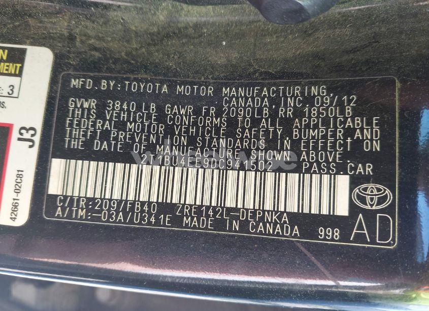 Photo 9 of 2013 Toyota Corolla LE (VIN 2T1BU4EE9DC941502)