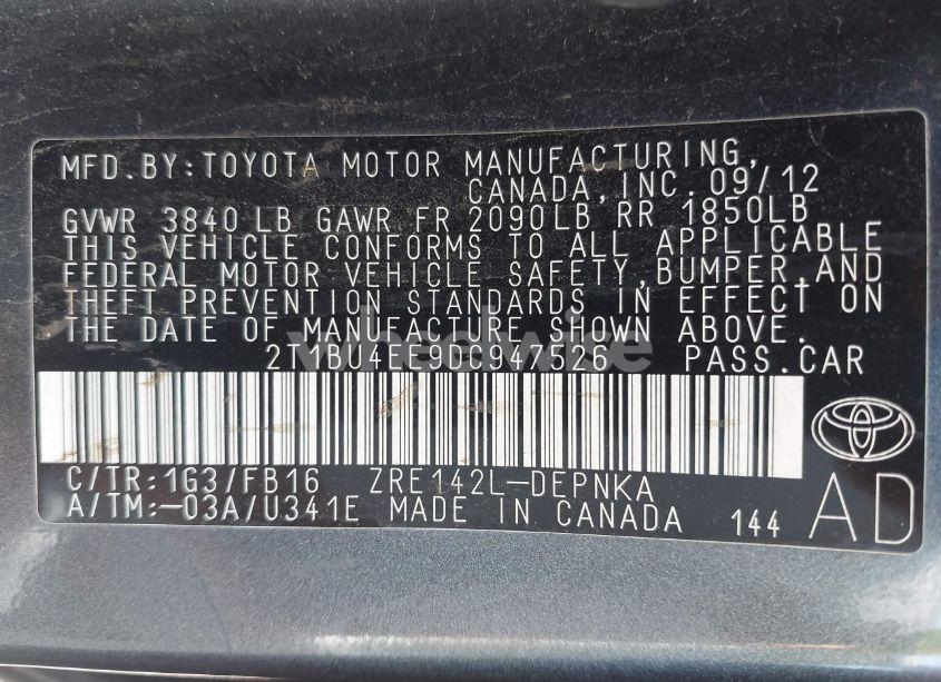 Photo 9 of 2013 Toyota Corolla LE (VIN 2T1BU4EE9DC947526)