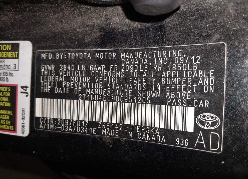 Photo 9 of 2013 Toyota Corolla S (VIN 2T1BU4EE9DC951205)