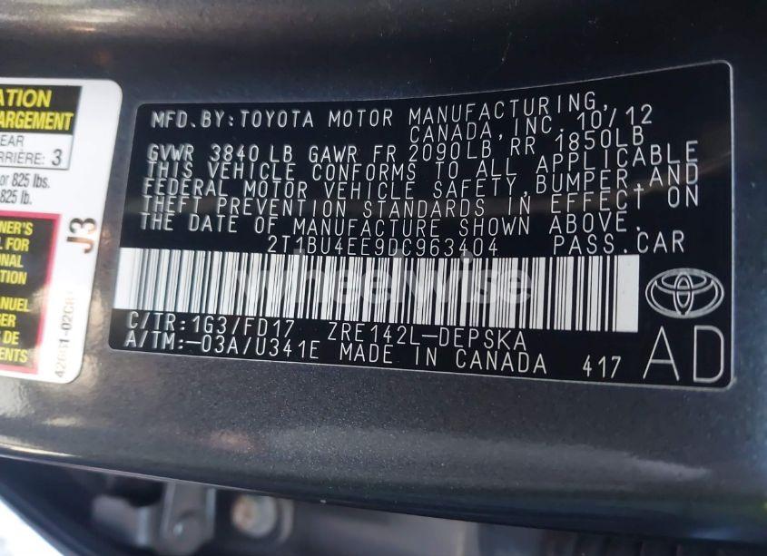 Photo 9 of 2013 Toyota Corolla S (VIN 2T1BU4EE9DC963404)