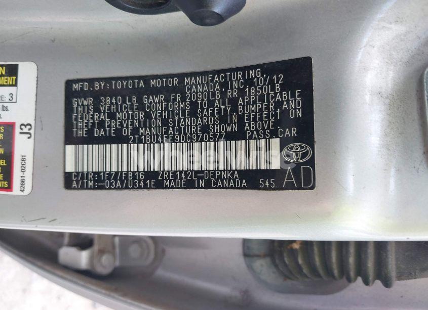 Photo 9 of 2013 Toyota Corolla LE (VIN 2T1BU4EE9DC970577)