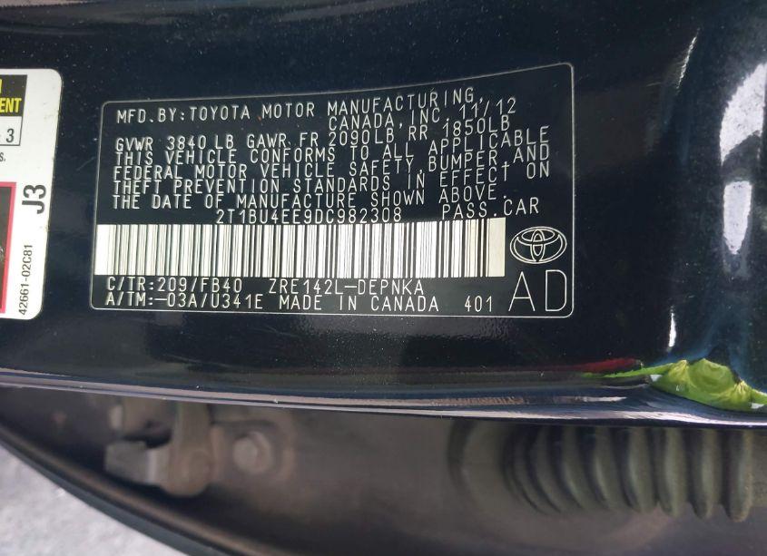 Photo 9 of 2013 Toyota Corolla LE (VIN 2T1BU4EE9DC982308)