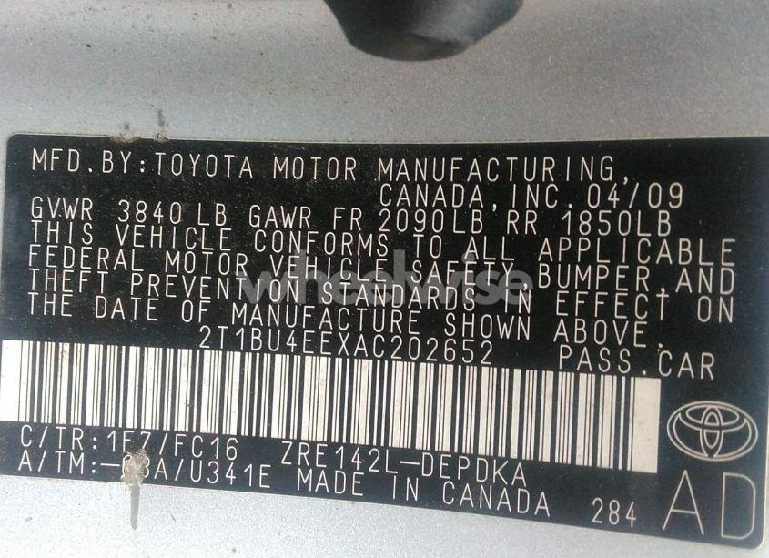 Photo 9 of 2010 Toyota Corolla LE (VIN 2T1BU4EEXAC202652)