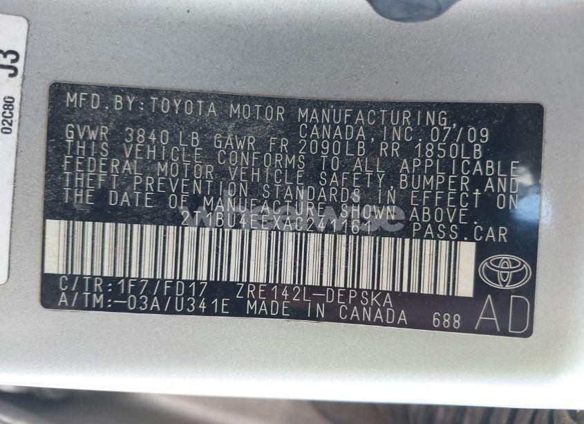 Photo 9 of 2010 Toyota Corolla S (VIN 2T1BU4EEXAC241161)