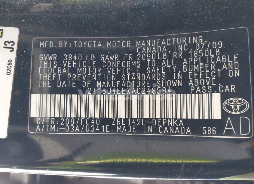 Photo 9 of 2010 Toyota Corolla XLE (VIN 2T1BU4EEXAC248594)