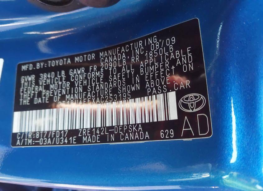 Photo 9 of 2010 Toyota Corolla S (VIN 2T1BU4EEXAC253195)