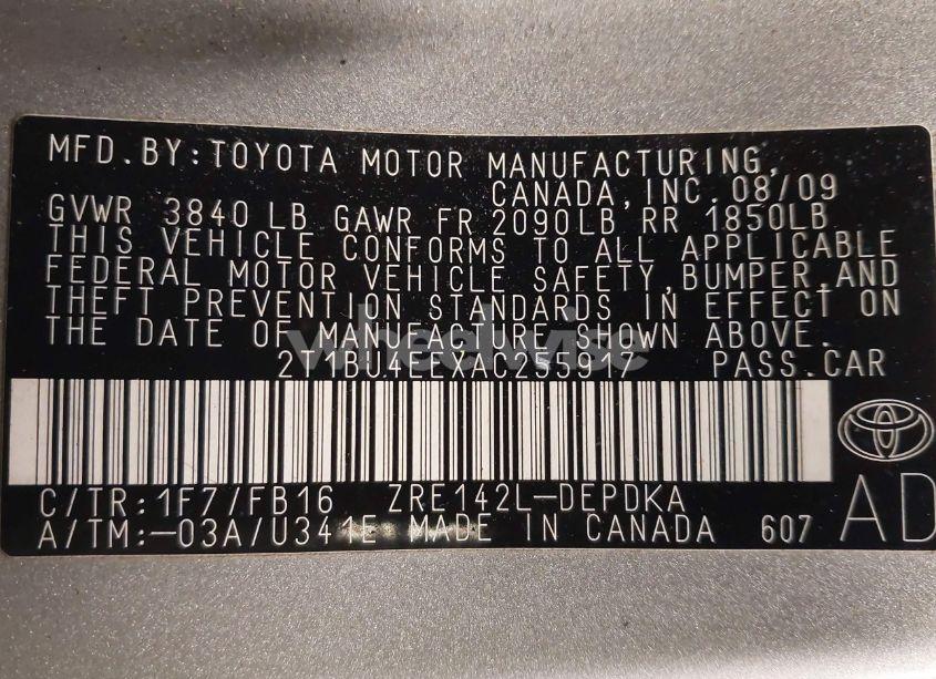 Photo 9 of 2010 Toyota Corolla BASE (A4) (VIN 2T1BU4EEXAC255917)