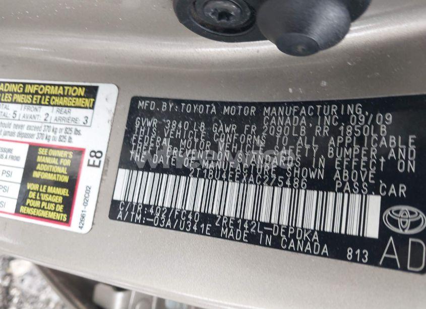 Photo 9 of 2010 Toyota Corolla LE (VIN 2T1BU4EEXAC275486)