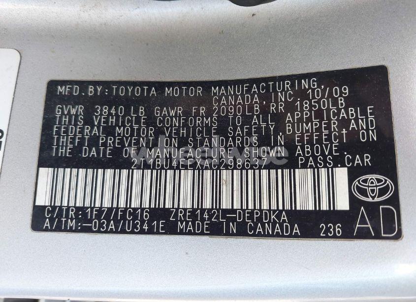 Photo 9 of 2010 Toyota Corolla LE (VIN 2T1BU4EEXAC298637)