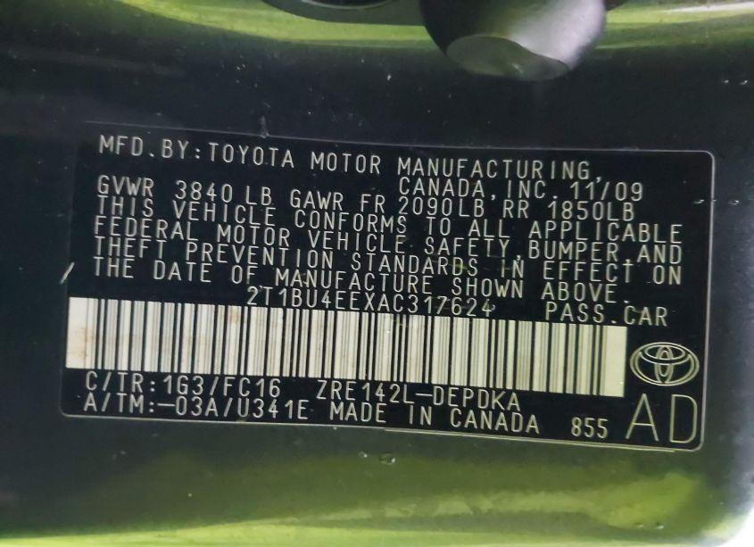 Photo 9 of 2010 Toyota Corolla LE (VIN 2T1BU4EEXAC317624)