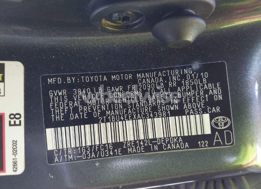 Photo 9 of 2010 Toyota Corolla LE (VIN 2T1BU4EEXAC343981)