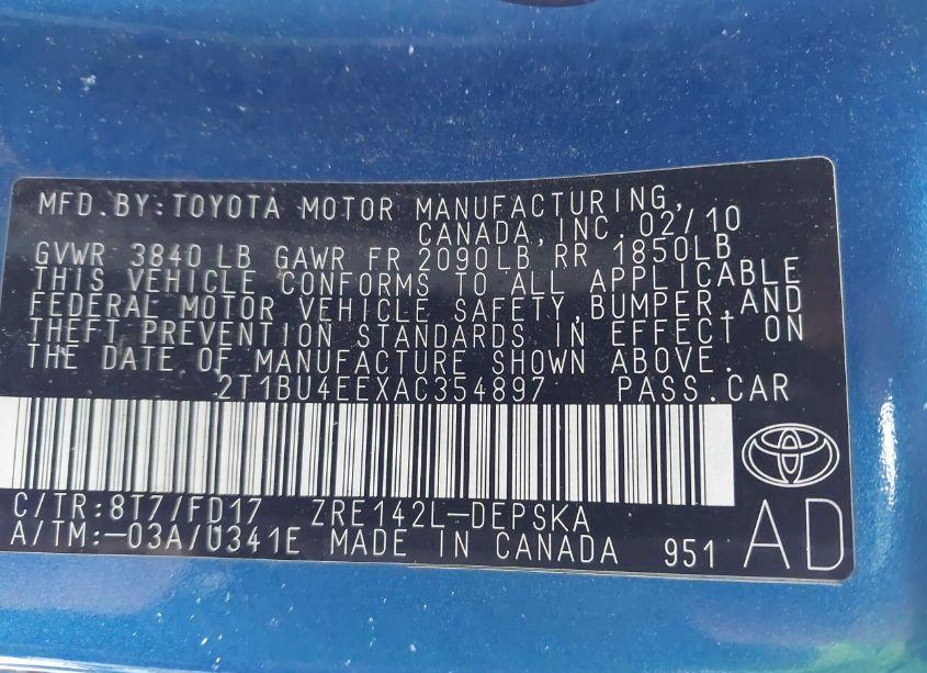 Photo 9 of 2010 Toyota Corolla S (VIN 2T1BU4EEXAC354897)