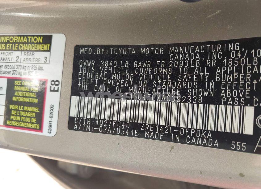 Photo 9 of 2010 Toyota Corolla LE (VIN 2T1BU4EEXAC392338)