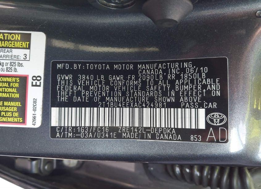 Photo 9 of 2010 Toyota Corolla LE (VIN 2T1BU4EEXAC424981)