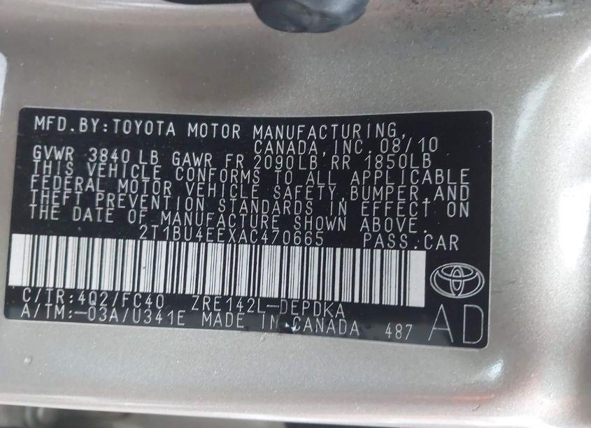 Photo 9 of 2010 Toyota Corolla LE (VIN 2T1BU4EEXAC470665)